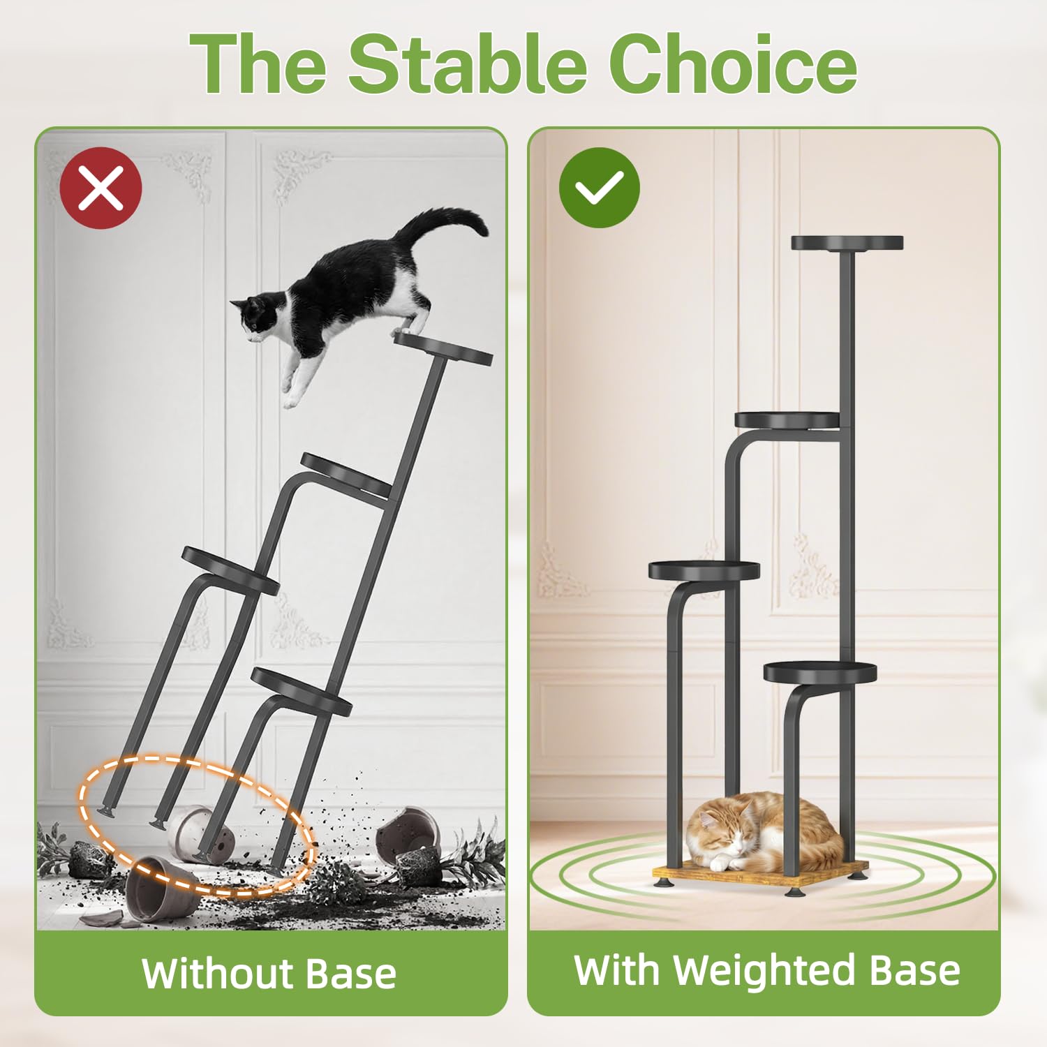 iDavosic.ly Wooden Plant Stand for Indoor Outdoor Set of 2, 5 Tier Tall Flower Holder Shelf and 4 Layer Corner Orchid Rack with Metal Trays for Living Room Balcony Patio Porch Garden, Black and Brown