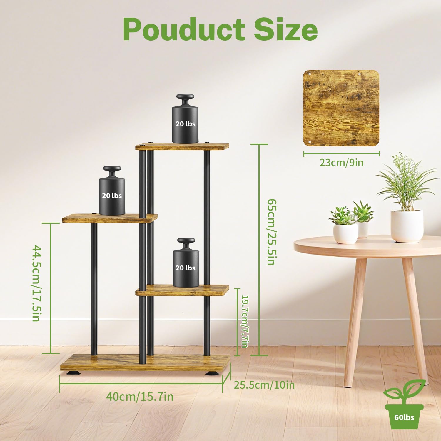iDavosic.ly 3 Tier Plant Stand Indoor Outdoor Set of 2, 34 Inch Vertical Wrought Iron Flower Pot Holder Shelf and Metal Wood Corner Tall Orchid Display Rack for Patio Porch Living Room Balcont, Black