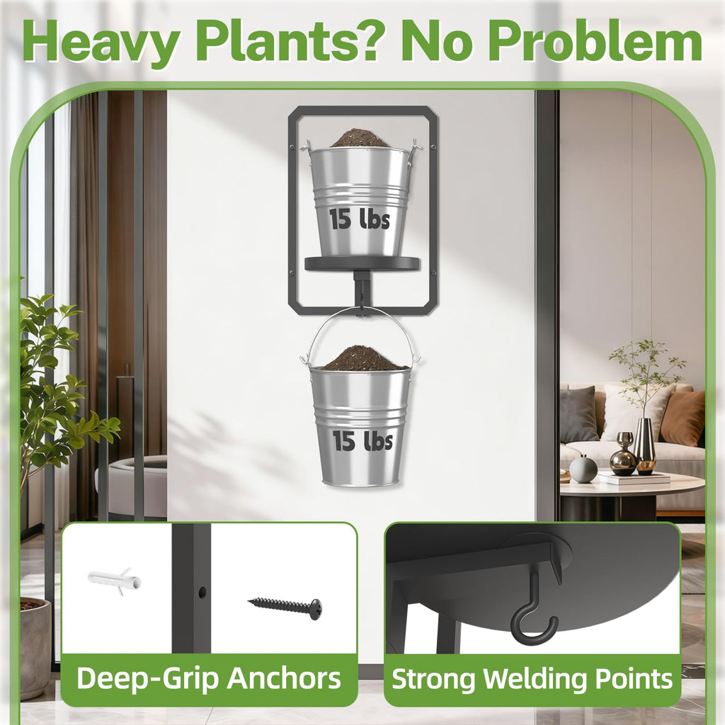 iDavosic.ly Wall Plant Picture Frame Holder Set of 3, Metal Stand with Hooks Trays, Floating Display Decor for Indoor Outdoor, Space Saving, Easy to Assemble (Pots/Chains/Plants Not Included)