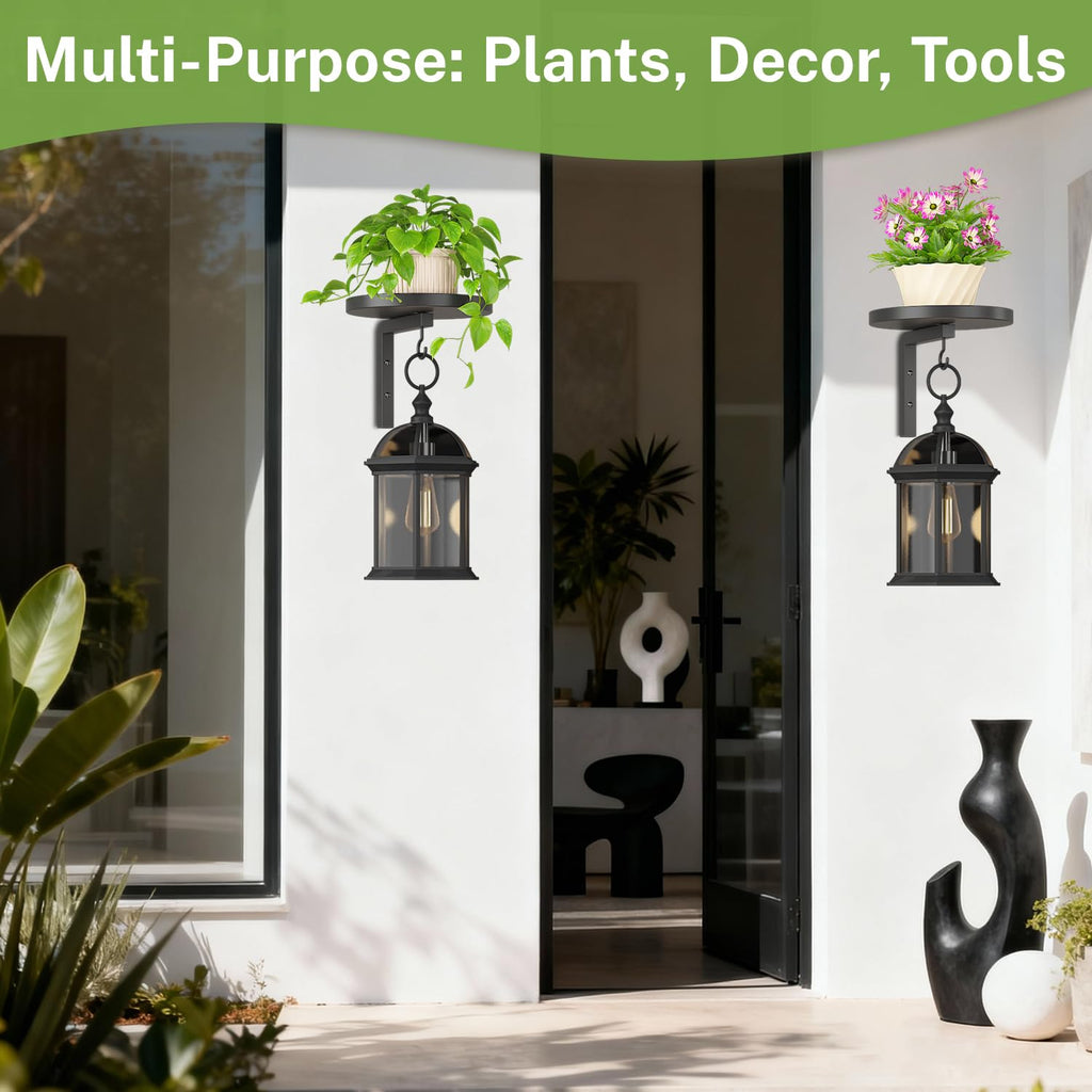 iDavosic.ly Wall Plant Holder Set of 3 for Indoor Outdoor, Metal Hanger with 2 Hooks, 12 Inch Heavy Duty Iron Wall Brackets for Hanging Plants, Baskets, Bird Feeders, Window Garden Porch Patio, Black