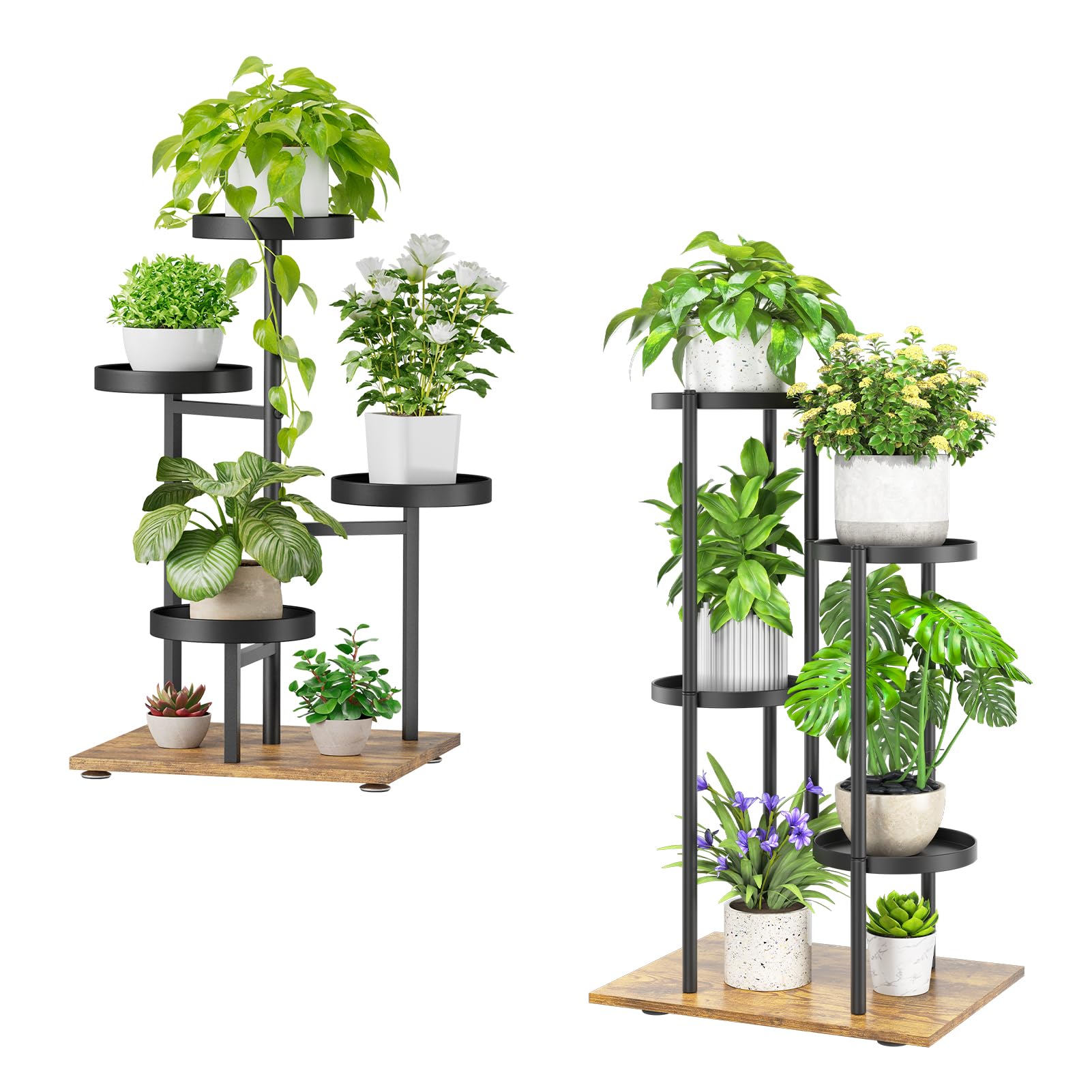 iDavosic.ly 4 Tier Plant Stand for Indoor Outdoor Set of 2, Metal Flower Pot Display Holder Shelf and Tall Corner Orchid Rack for House Patio Balcony Garden Living Room Porch, Black