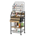 iDavosic.ly Large Jewelry Holder Organizer with 2 Box Drawer, Metal Earring Stand with 2 Storage Basket, Necklace Bracelet Ring Display Armoire, Black and Brown
