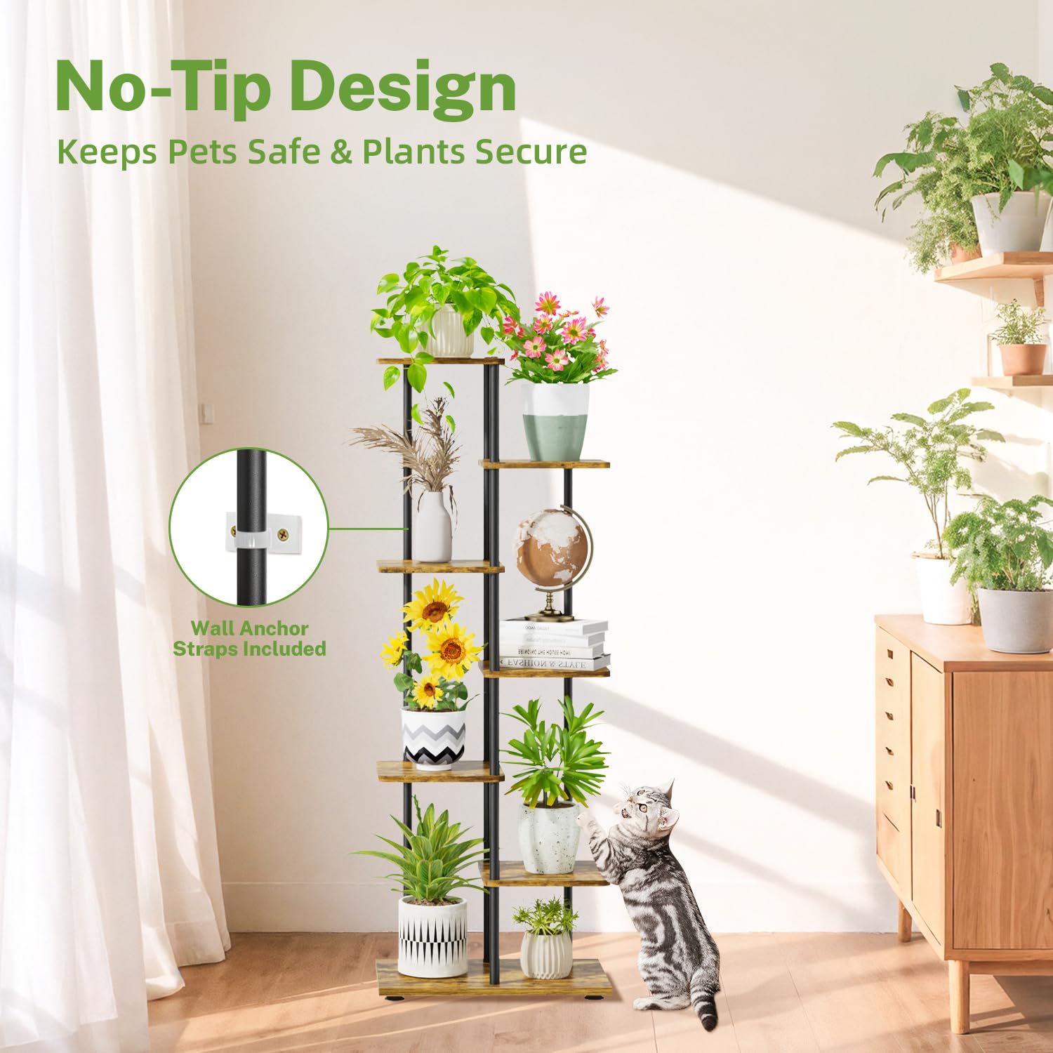 iDavosic.ly 6 Tier Indoor Outdoor Plant Stand Set of 2, Large Foldable Tall Flower Pot Holder Shelf and Metal Wood Corner Multiple Orchid Display Rack for Patio Porch Living Room Garden Balcony, Black