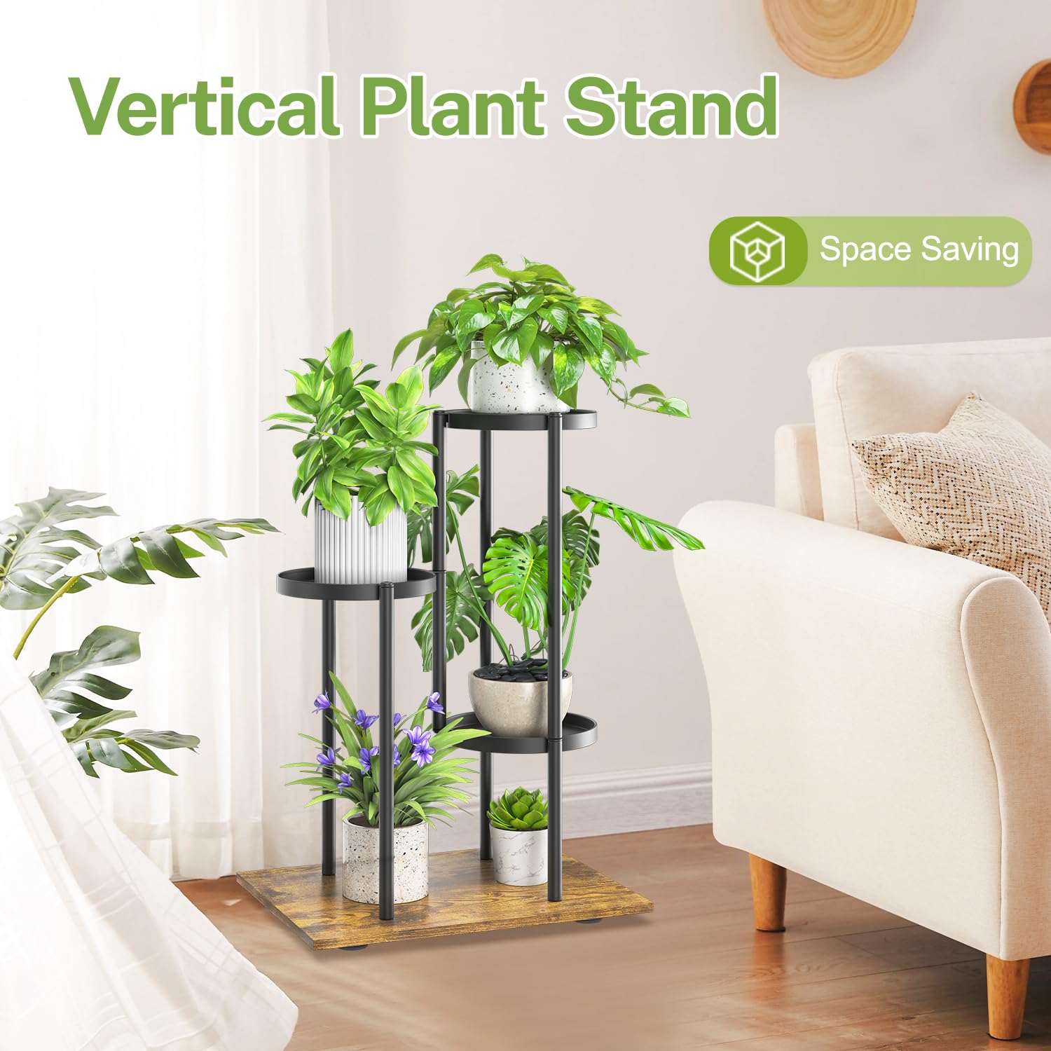 iDavosic.ly 3 Tier Plant Stand for Indoor Outdoor Set of 2, Metal Flower Pot Display Holder Shelf and Tall Corner Orchid Rack for House Patio Balcony Garden Living Room Porch, Black