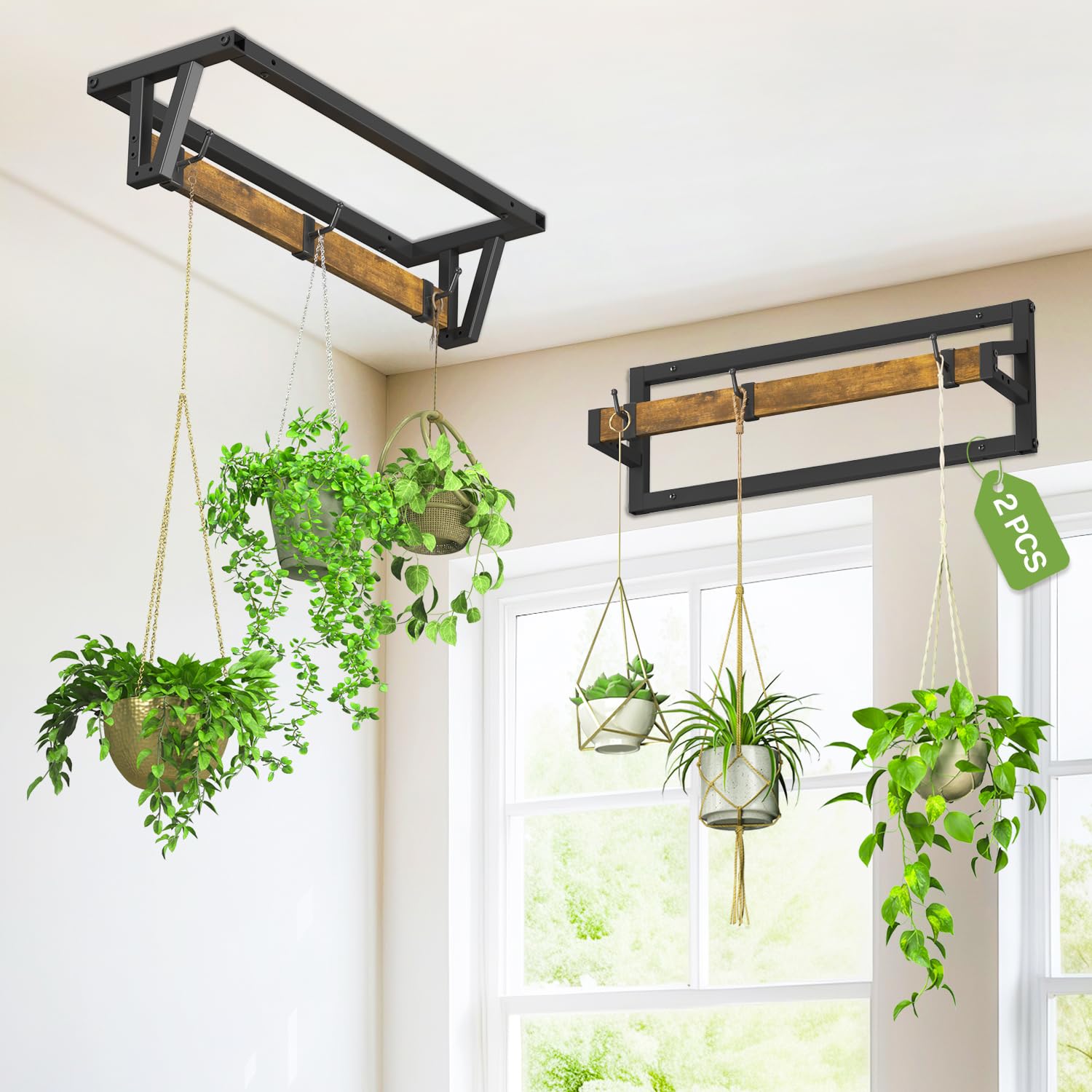 iDavosic.ly Wall Plant Holder 4 Pack, Metal Floating Flower Display Stand for Window Indoor Outdoor, Plant Hanger for Ceiling, Space Saving & Easy to Assemble (Pots/Chains/Plants Not Included), Black