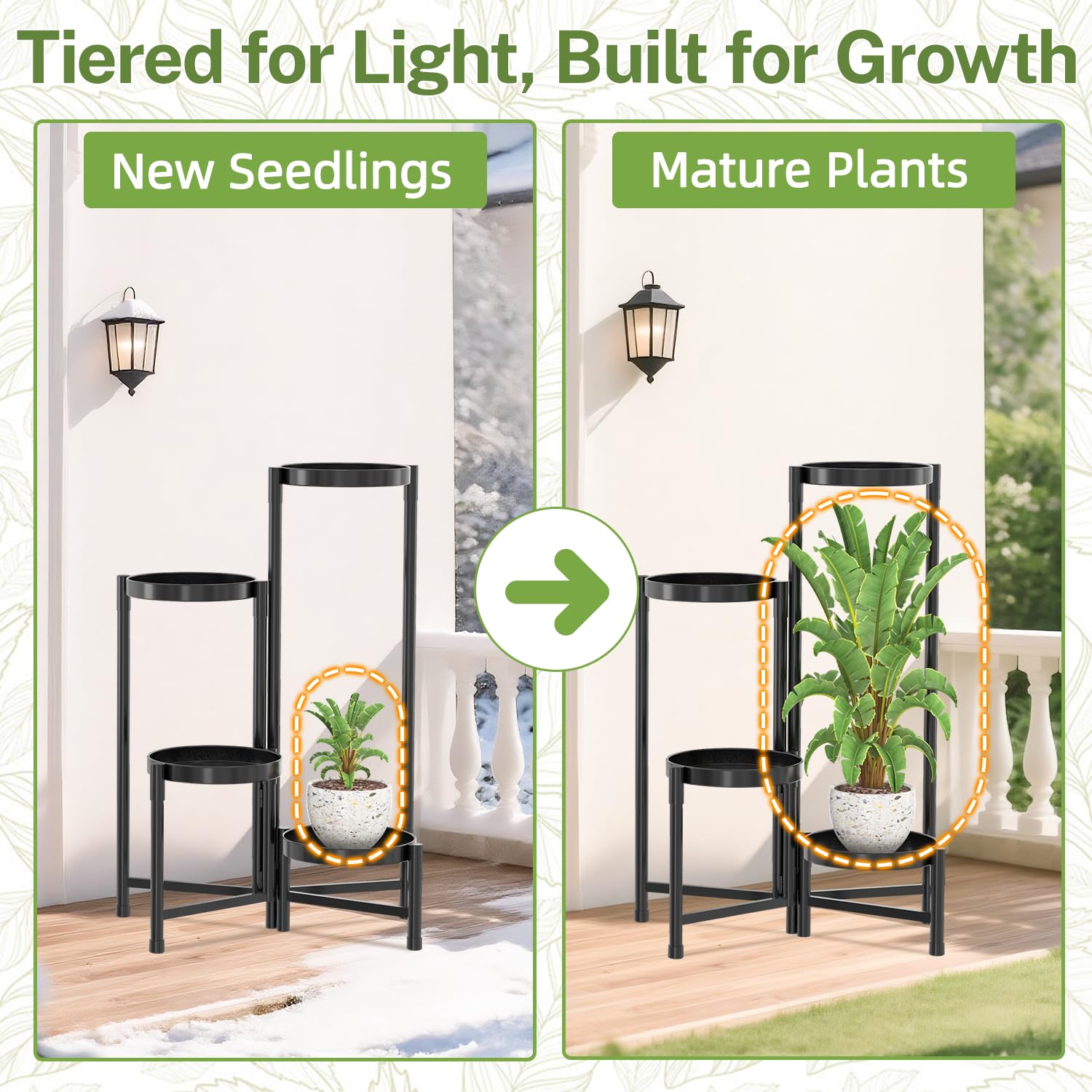 iDavosic.ly Plant Stand Indoor Outdoor, 4 Tier Corner Metal Flower Display Holder Shelf, Easy Assembly Folding Tall Orchid Rack for Patio Balcony Porch Garden Living Room House, Black