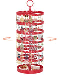 iDavosic.ly 6 Tier Rotating Earring Holder Organizer with Metal Tray, Adjustable Plastic Dangle Display Stands Tree with 342 Grooves, Large Hoop Storage Rack Tower, Red