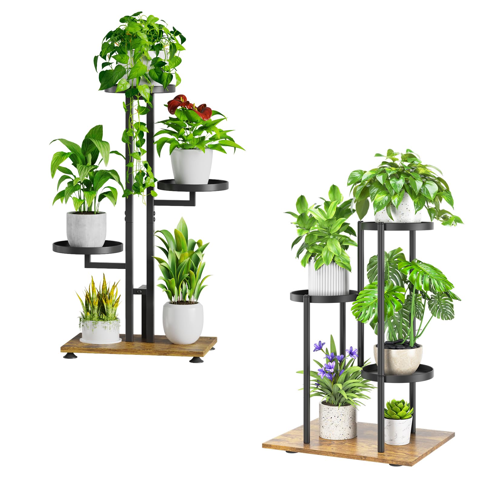 iDavosic.ly Plant Stand for Indoor Outdoor Set of 2, 4 Tier Metal Flower Pot Display Holder Shelf and 3 Layer Tall Corner Orchid Rack for House Patio Balcony Garden Living Room Porch, Black