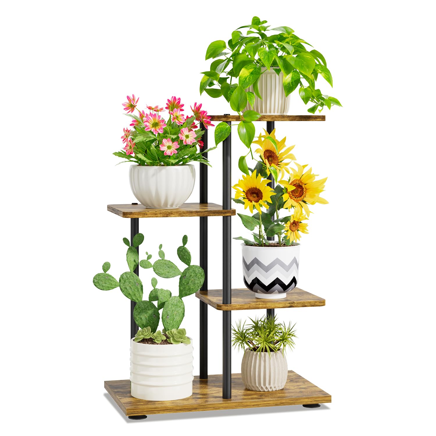 iDavosic.ly Plant Stand Indoor Outdoor Set of 2，3 Tiered Corner Flower Holder Shelf and 3 Layer Metal Wood Multiple Orchid Display Rack for Patio Porch Living Room Balcony Outdoor