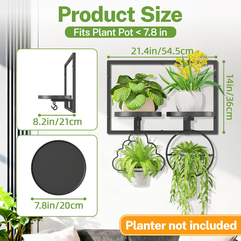 iDavosic.ly Wall Plant Picture Frame Holder Set of 3, Metal Stand with Hooks Trays, Floating Display Decor for Indoor Outdoor, Space Saving, Easy to Assemble (Pots/Chains/Plants Not Included)