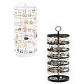 iDavosic.ly 6 Tier Rotating Earring Holder Organizer Set of 2, Metal Large Stud Storage Stand, Adjustable Plastic Dangle Hoop Display Rack Tower with Tray for Women, White and Black