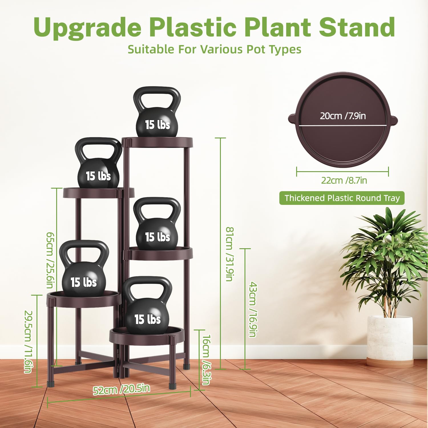 iDavosic.ly 5 Tier Folding Plant Stand Indoor Outdoor with Plastic Tray, Tiered Corner Flower Holder Shelf, Metal Orchid Display Rack for Patio Porch Living Room Garden Balcony, Bronze