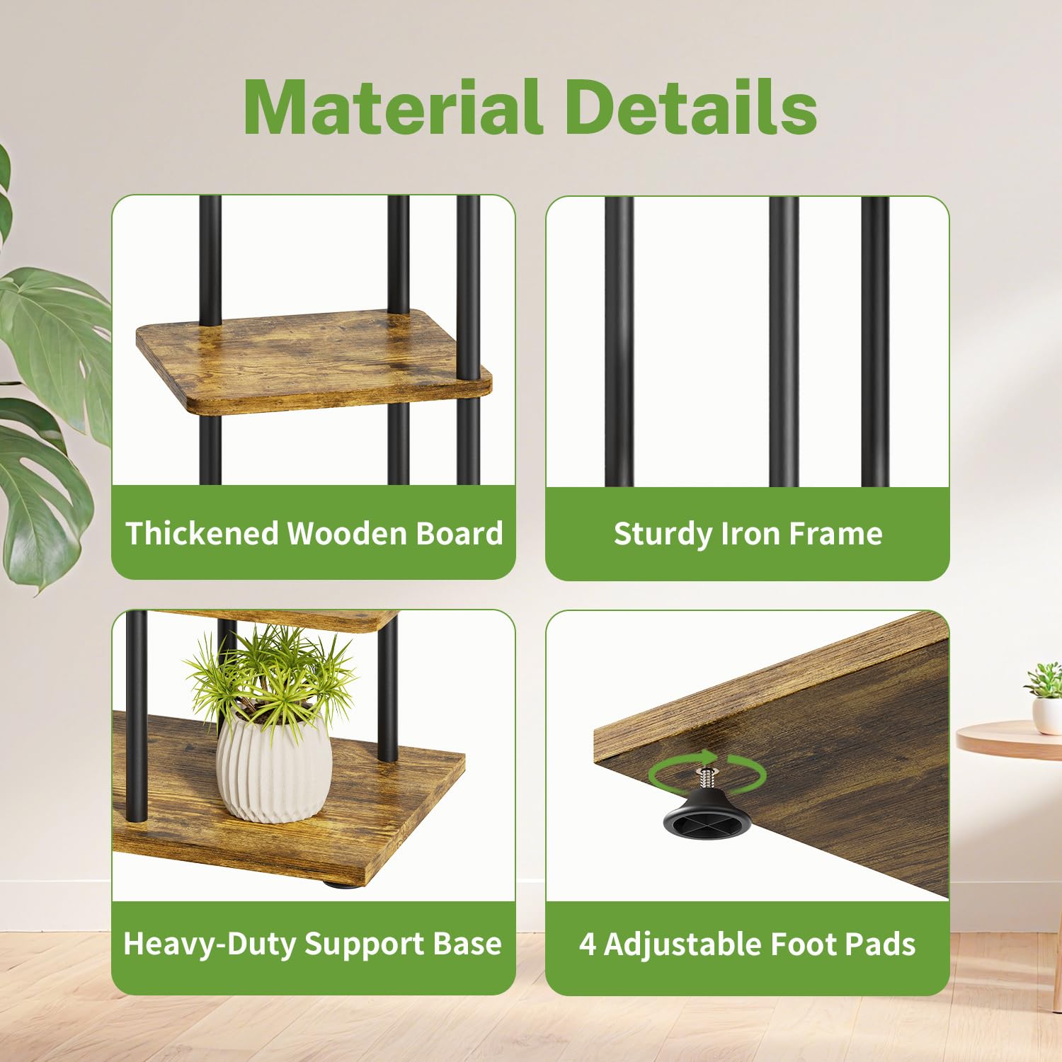 iDavosic.ly 7 Tier Plant Stand Indoor Outdoor Set of 2, Foldable 32 Inch Tall Flower Pot Holder Shelf and Metal Wood Corner Orchid Display Rack for Patio Porch Living Room Garden Balcony, Black