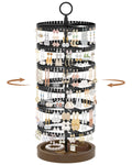 iDavosic.ly 6 Tier Rotating Earring Holder Organizer with Wooden Tray, Large Dangle Display Stands Tree with 342 Plastic Grooves, Adjustable Hoop Storage Rack, Space Saving Tower, Black & Brown