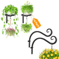 iDavosic.ly Heavy Duty Wall Plant Hangers 2-Pack, 11.8 Inch Iron Brackets with 2 Hooks for Indoor Outdoor, Space Saving Floating Flower Display Stand for Hanging Plants, Baskets, Bird Feeders (Black)