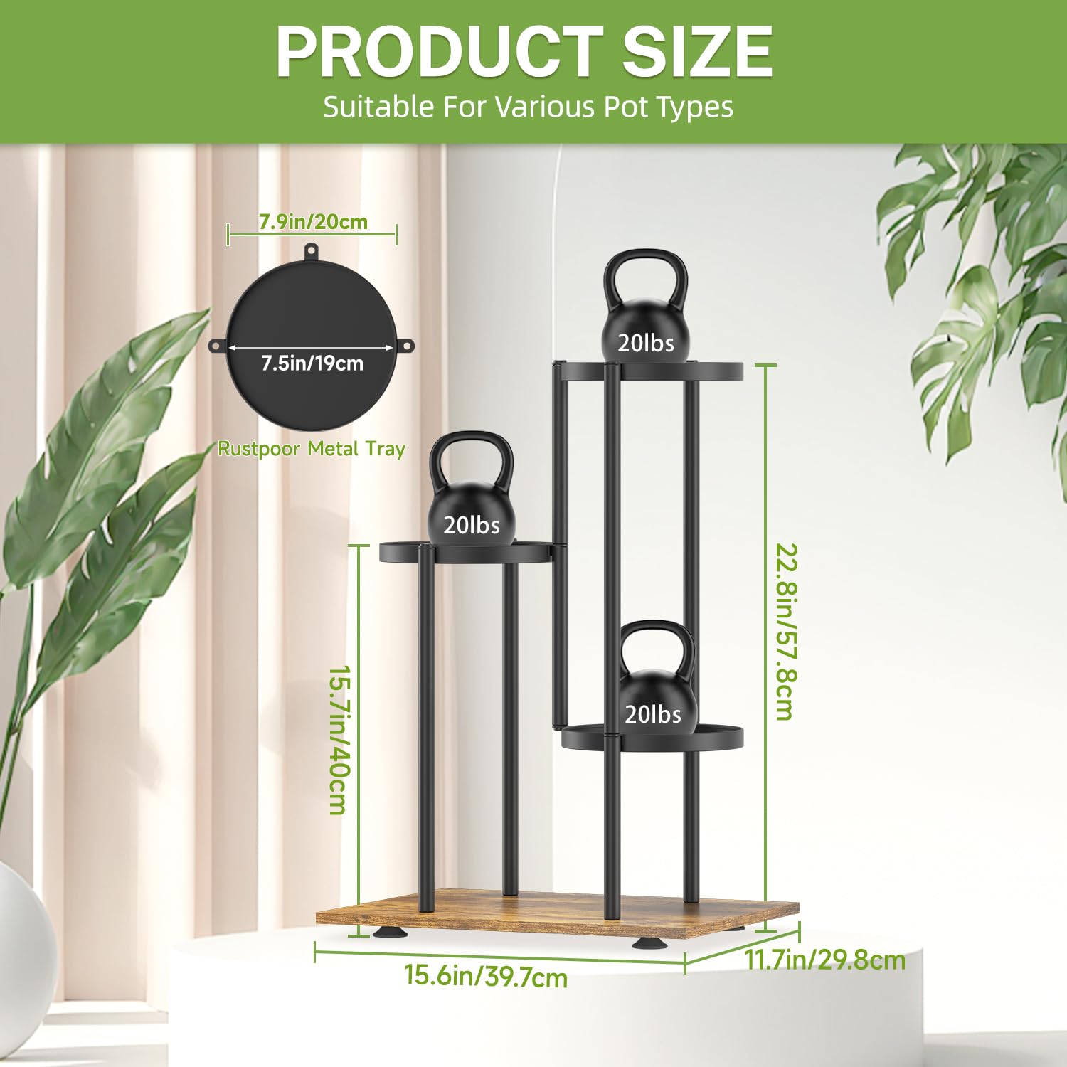 iDavosic.ly 3 Tier Plant Stand for Indoor Outdoor Set of 2, Metal Flower Pot Display Holder Shelf and Tall Corner Orchid Rack for House Patio Balcony Garden Living Room Porch, Black
