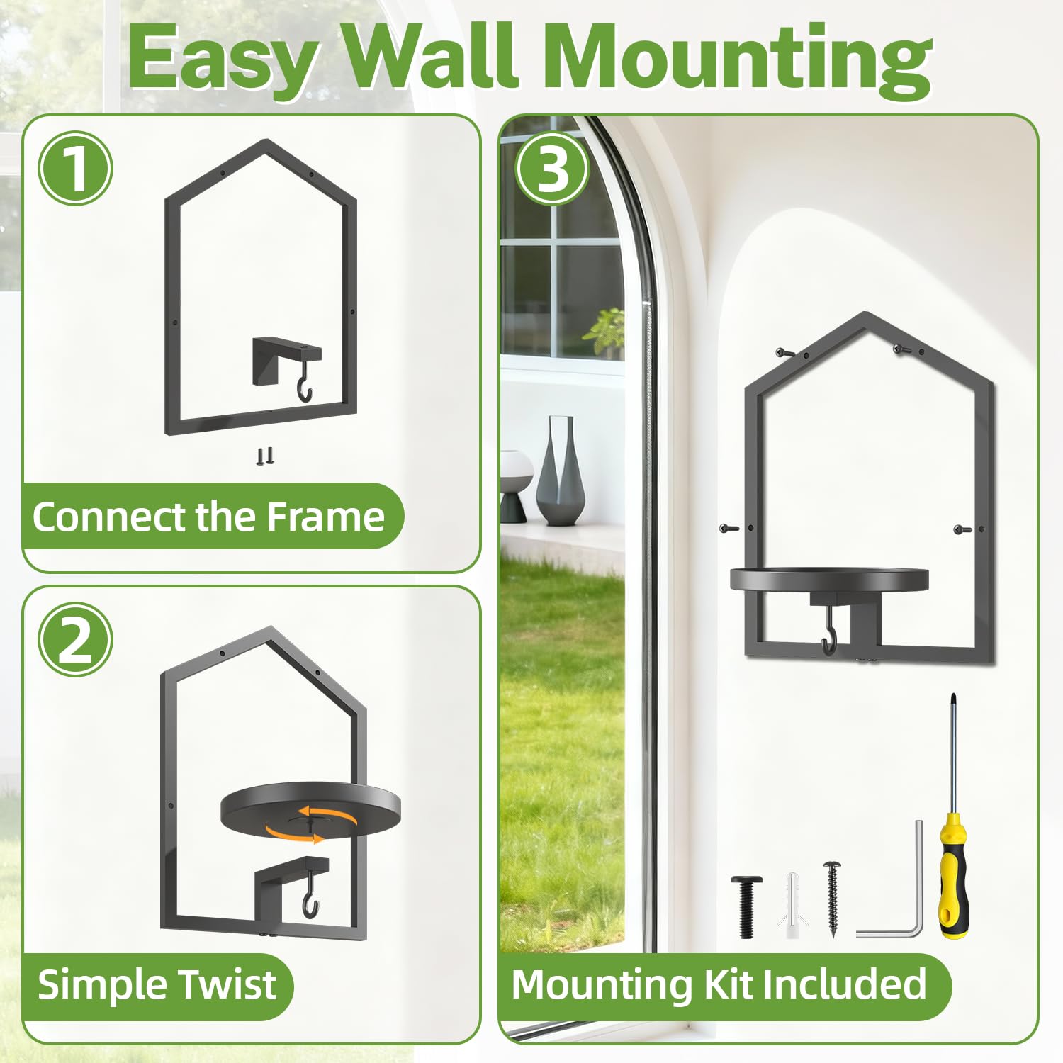 iDavosic.ly Wall Plant Holder Set of 4 with Hooks, Metal Floating Display Stand for Indoor Outdoor Plants, Picture Frames, Space Saving, Easy to Assemble, Black (Pots/Chains/Plants Not Included)