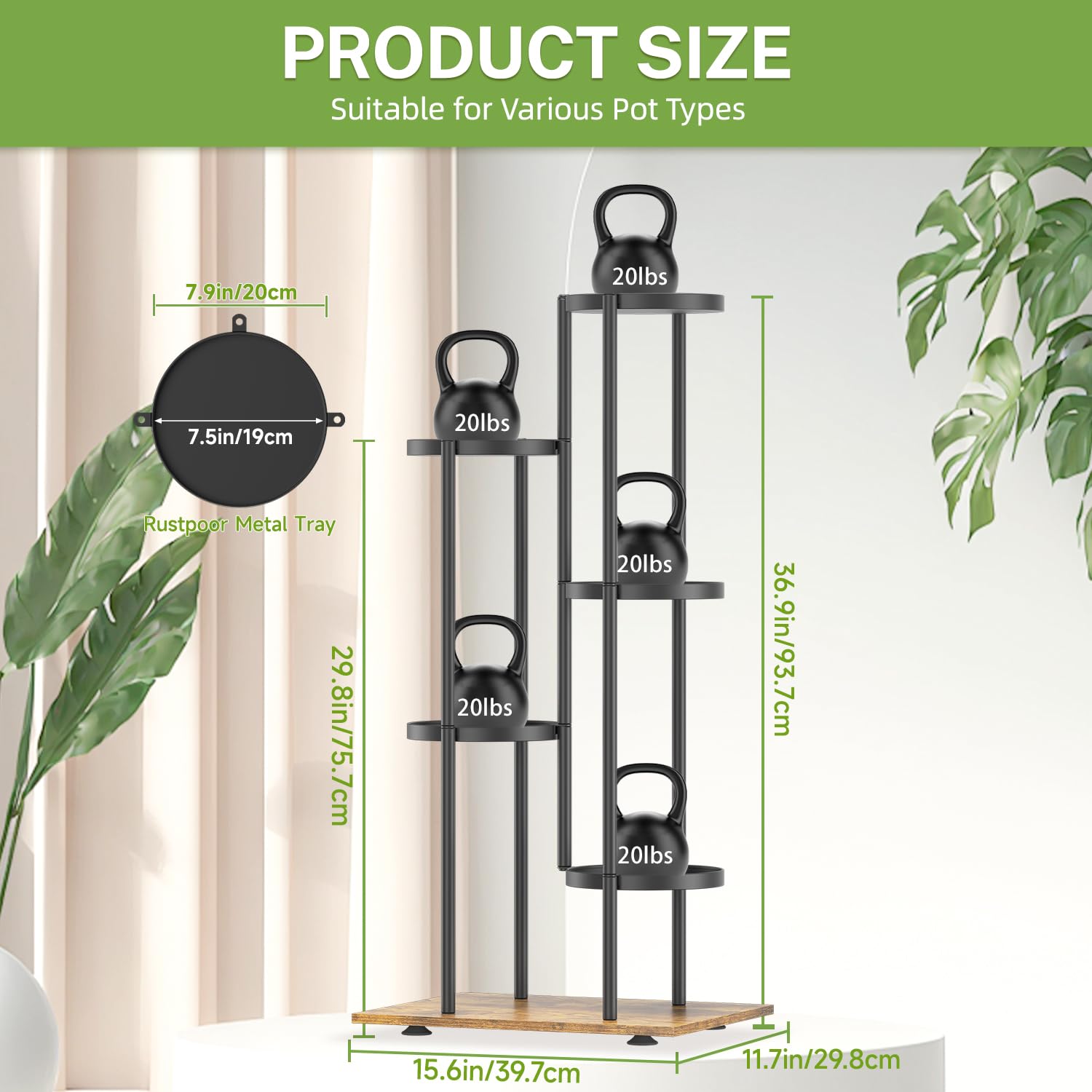 iDavosic.ly 5 Tier Plant Stand for Indoor Outdoor Set of 2, Large Metal Folding Flower Display Holder Shelf and Tall Corner Orchid Rack for House Patio Balcony Garden Living Room Porch, Black