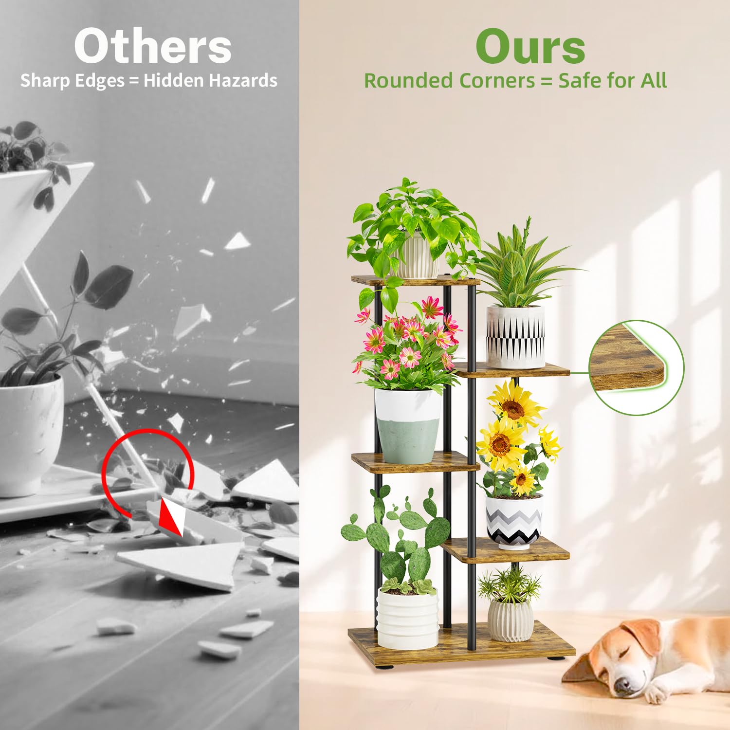 iDavosic.ly Plant Stand Indoor Outdoor Set of 2，4 Tiered Corner Flower Holder Shelf and 4 Layer Metal Wood Multiple Orchid Display Rack for Patio Porch Living Room Balcony Outdoor