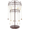 iDavosic.ly 2 Tier Rotating Necklace Holder Organizer with 42 Hooks, Adjustable Metal Bracelet Display Stand Rack, Extra Tall Keychain Spinning Tree Tower for Women, Espresso Brown