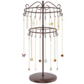 iDavosic.ly 2 Tier Rotating Necklace Holder Organizer with 42 Hooks, Adjustable Metal Bracelet Display Stand Rack, Extra Tall Keychain Spinning Tree Tower for Women, Espresso Brown