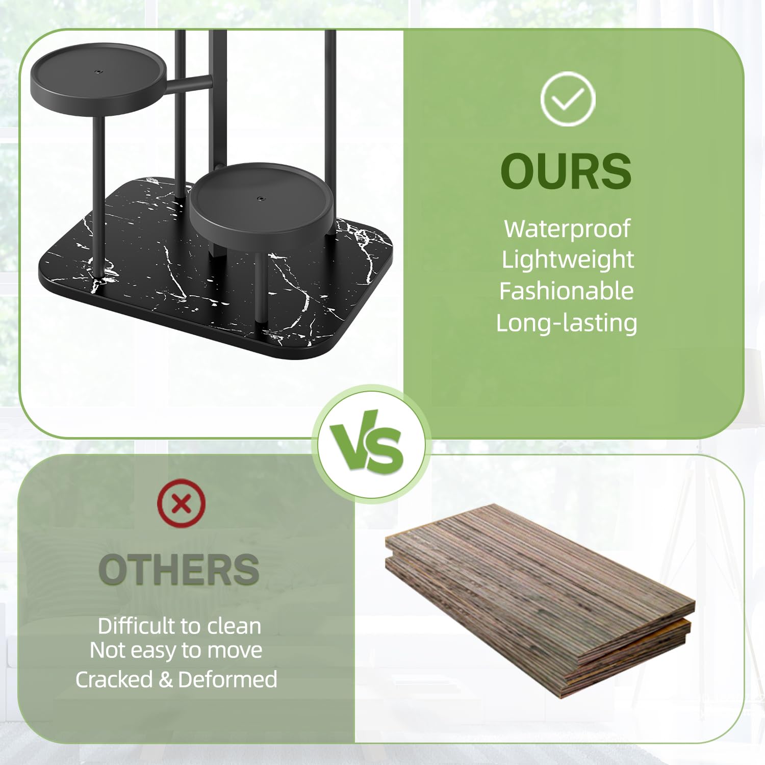 iDavosic.ly Plant Stand for Indoor Outdoor 2 Pack, 8 Tier Folding Corner Flower Pot Holder Shelf and 5 Layer Metal Plastic Tall Orchid Display Rack for Patio Porch Living Room Garden Balcony, Black