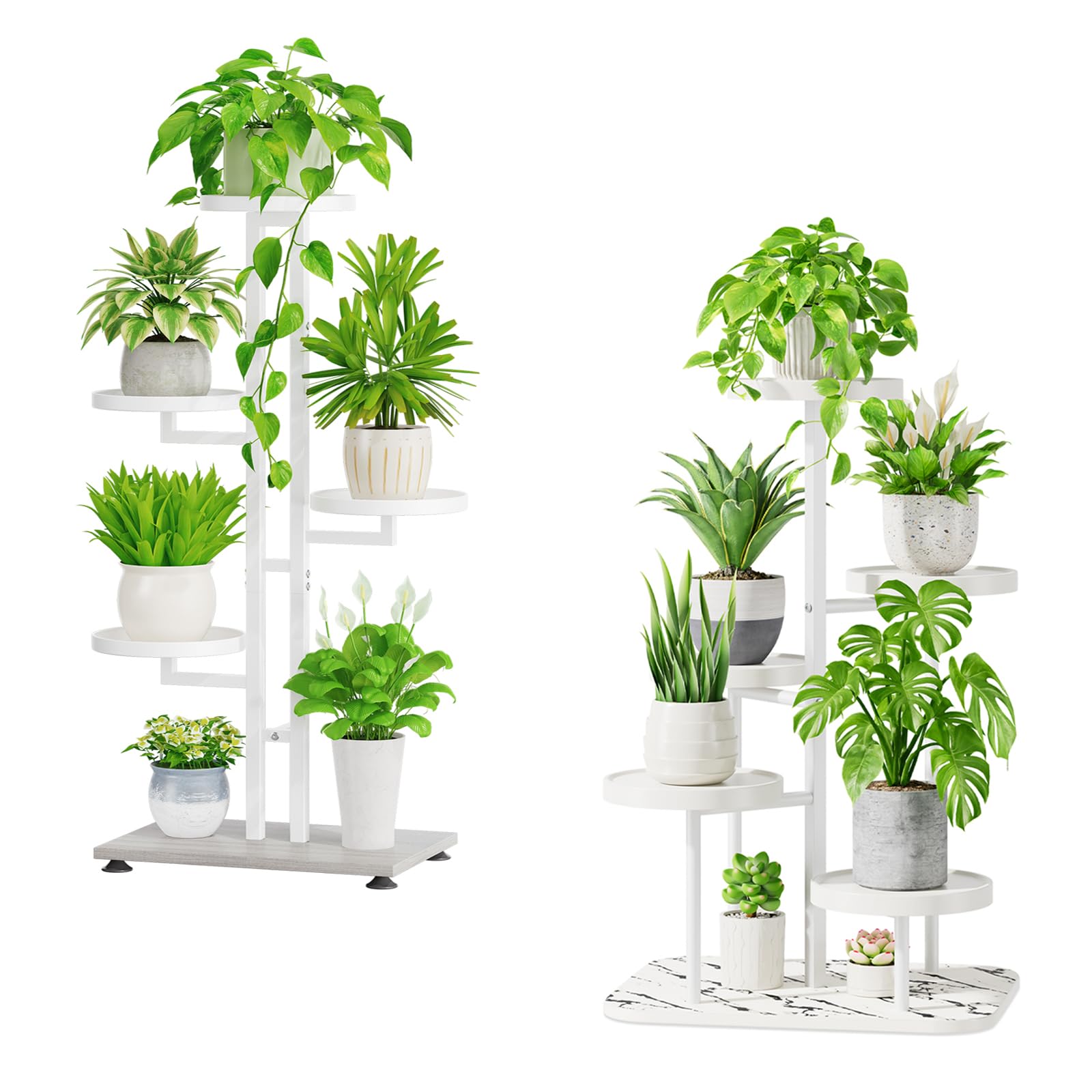 iDavosic.ly 5 Tier Plant Stand for Indoor Outdoor 2 Pack, Tall Flower Pot Holder Shelf and Metal Plastic Corner Orchid Display Rack for Patio Porch Garden Balcony, White