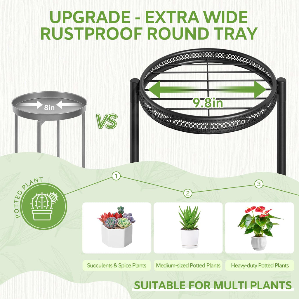 iDavosic.ly Metal Plant Stand for Indoor Outdoor Set of 2, 6 Tier Large Foldable Iron Carving Flower Pot Holder Shelf and 3 Layer Tall Vertical Display Rack for Patio Porch Living Room Garden, Black