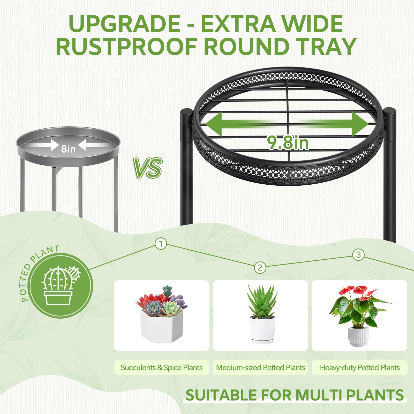 iDavosic.ly Metal Plant Stand for Indoor Outdoor Set of 2, 6 Tier Large Foldable Iron Carving Flower Pot Holder Shelf and 3 Layer Tall Vertical Display Rack for Patio Porch Living Room Garden, Black