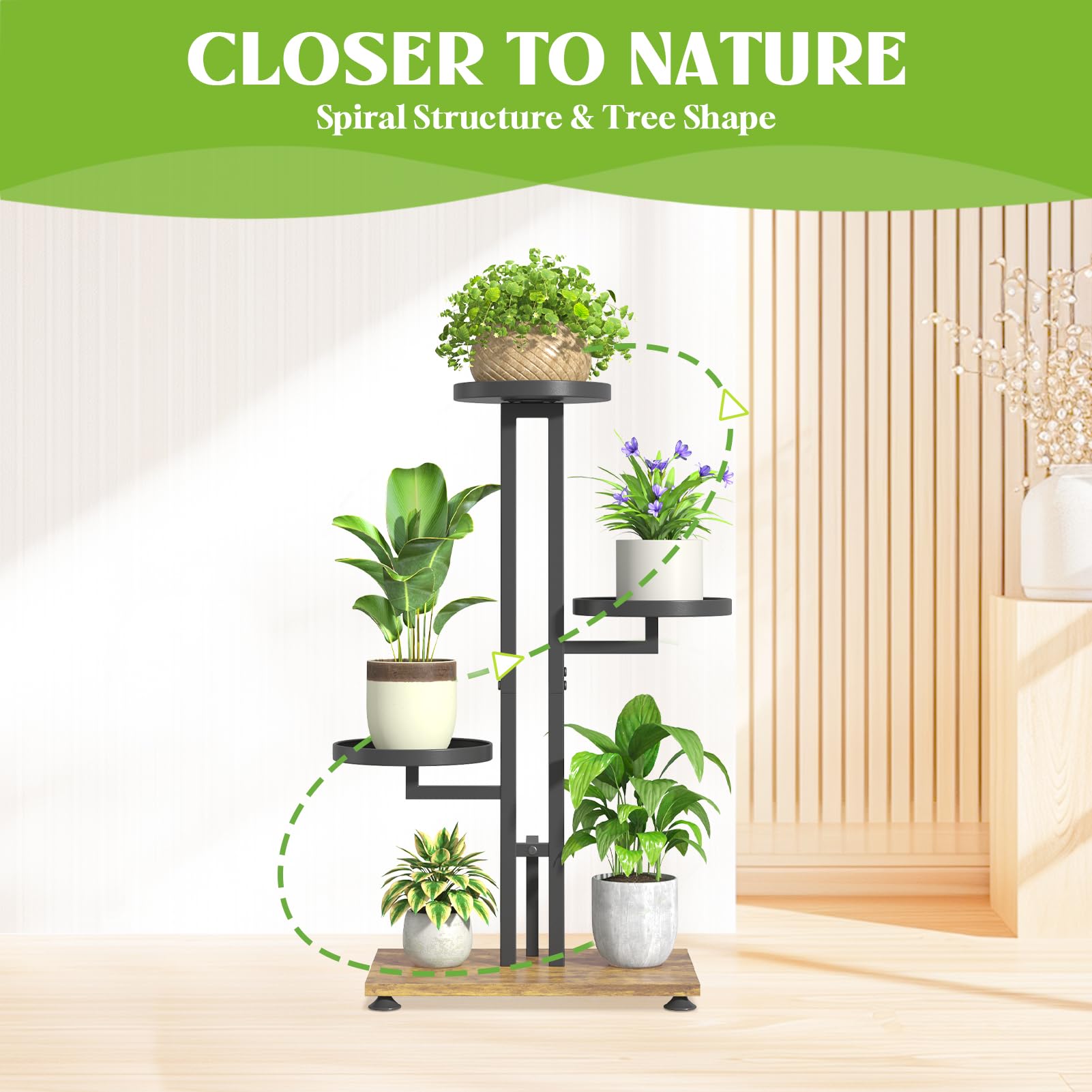 iDavosic.ly 2 Pack Plant Stand Indoor Outdoor, 4 Tier Metal Tall Corner Shelf and 5 Laye Foldable Plastic Flower Pot Display Holder Rack for Patio Living Room Garden Balcony Bedroom, Black