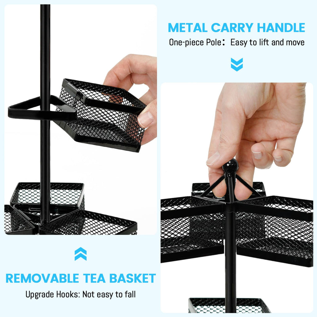 iDavosic.ly 3 Tier Tea Bag Organizer, Packet Storage Holder Spinning Carousel With 9 Compartments, Rotating Metal Caddy for Kitchen Counter Cabinet, Up to 108 Teabags Storage, Black