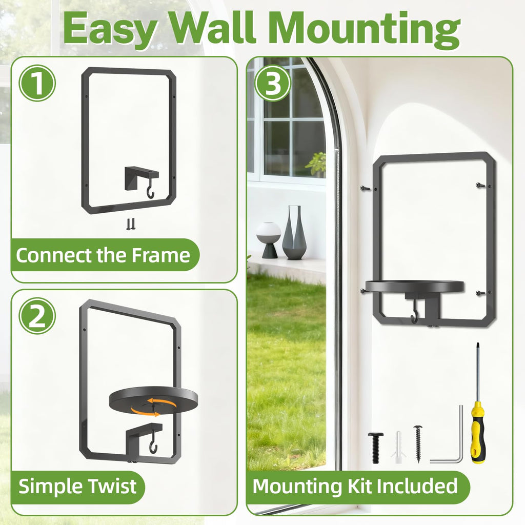 iDavosic.ly Wall Plant Holder Set of 3, Rotating Window Plant Shelves, 3-Tier Metal Stand with Hooks, Floating Display for Indoor Plants, Picture Frames, Decor, Black (Pots/Chains/Plants Not Included)