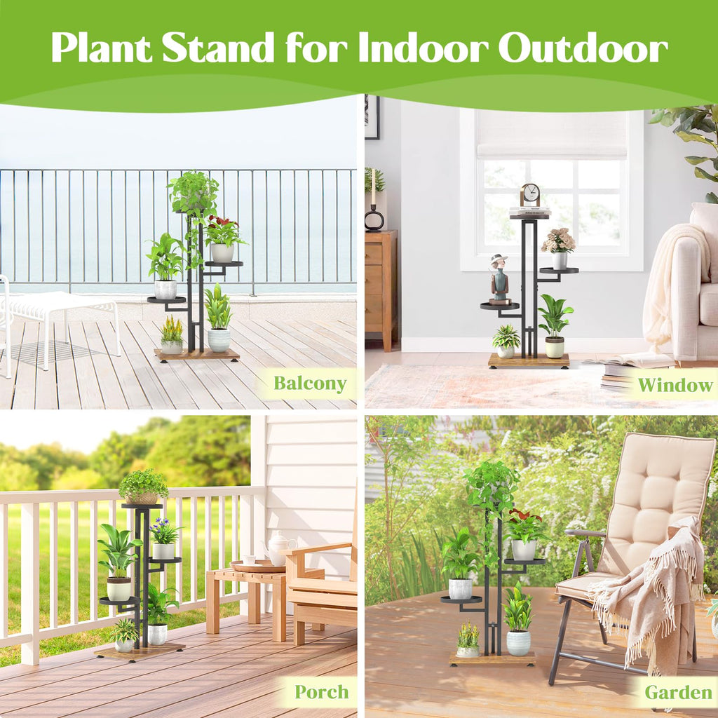 iDavosic.ly 2 Pack Plant Stand Indoor Outdoor, 4 Tier Metal Tall Corner Shelf and 5 Laye Foldable Plastic Flower Pot Display Holder Rack for Patio Living Room Garden Balcony Bedroom, Black