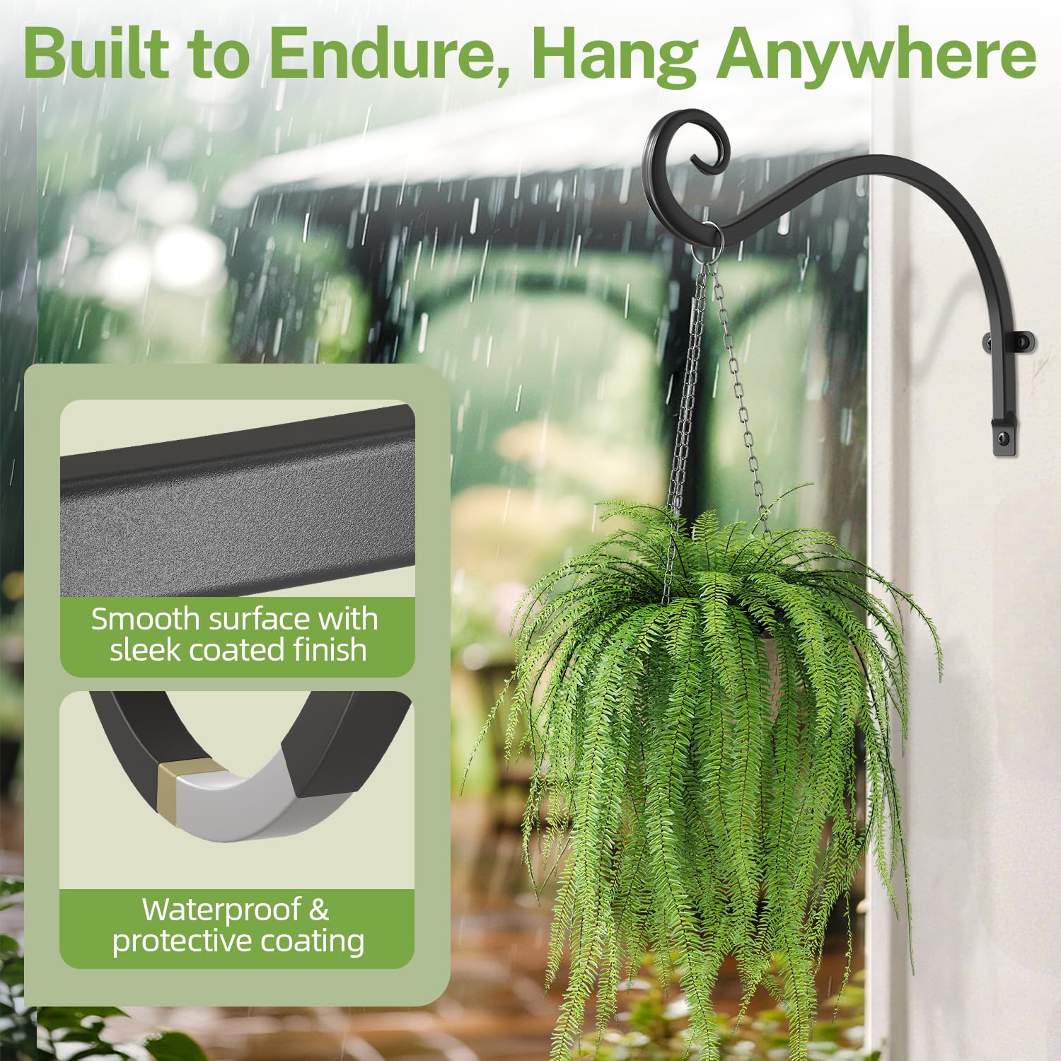 iDavosic.ly Plant Hangers Outdoor 4-Pack, 11.8 Inch Heavy Duty Iron Wall Brackets for Hanging Plants, Baskets, Bird Feeders, Lanterns, Wind Chimes, Indoor Metal Hooks for Garden Porch Patio, Black