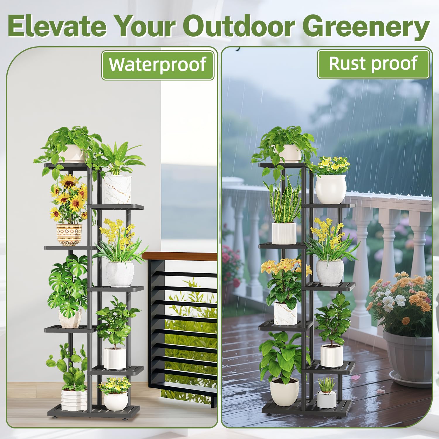 iDavosic.ly Plant Stand Indoor Outdoor, 6-Tier Tall Metal Flower Shelf for Heavy-Duty Large Planters, Corner Orchid Display Rack for Living Room Balcony Patio Porch, Space Saving, Modern Black