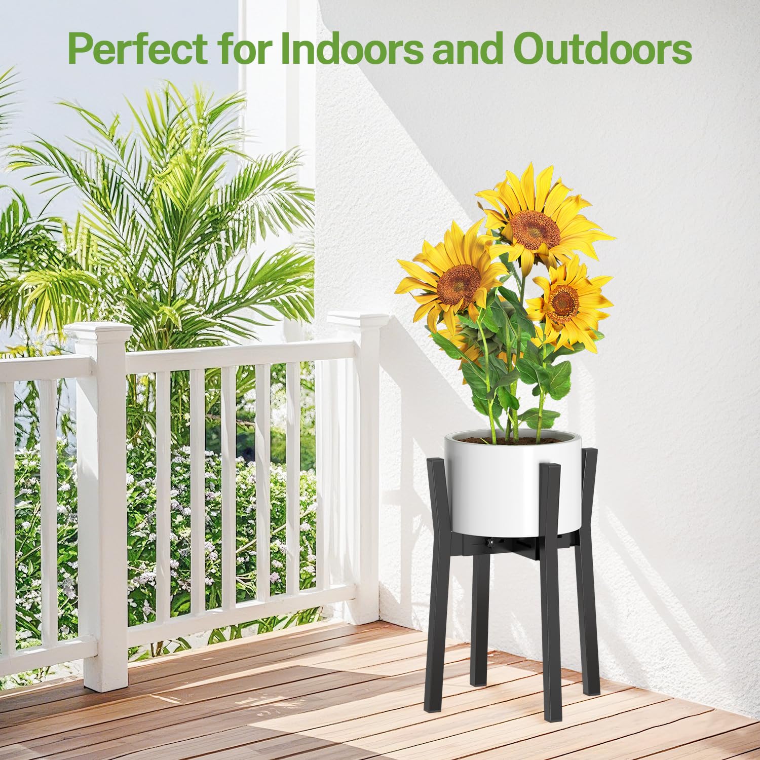 iDavosic.ly Adjustable Plant Pot Stand Indoor Outdoor Set of 2, Stable Plant Holder, Fit 8 to 12 Inch Large Heavy Duty Planter (Not Included) | for Balcony, Living Room, Porch, Brown & Black