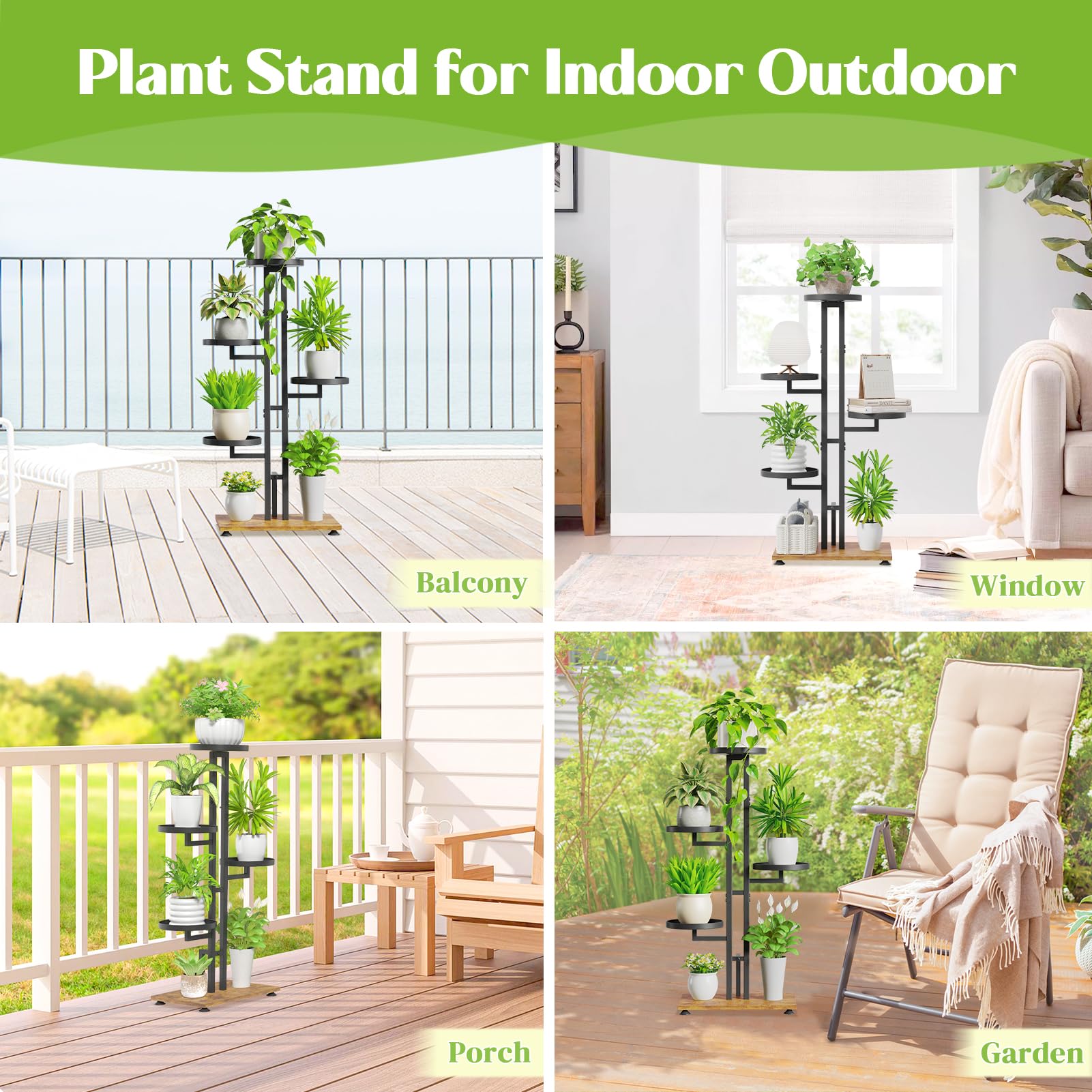 iDavosic.ly 2 Pack Black 5 Tier Plant Stand Indoor Outdoor, Tall Corner Shelf and Foldable Metal Plastic Flower Pot Display Holder Rack for Patio Living Room Garden Balcony Bedroom