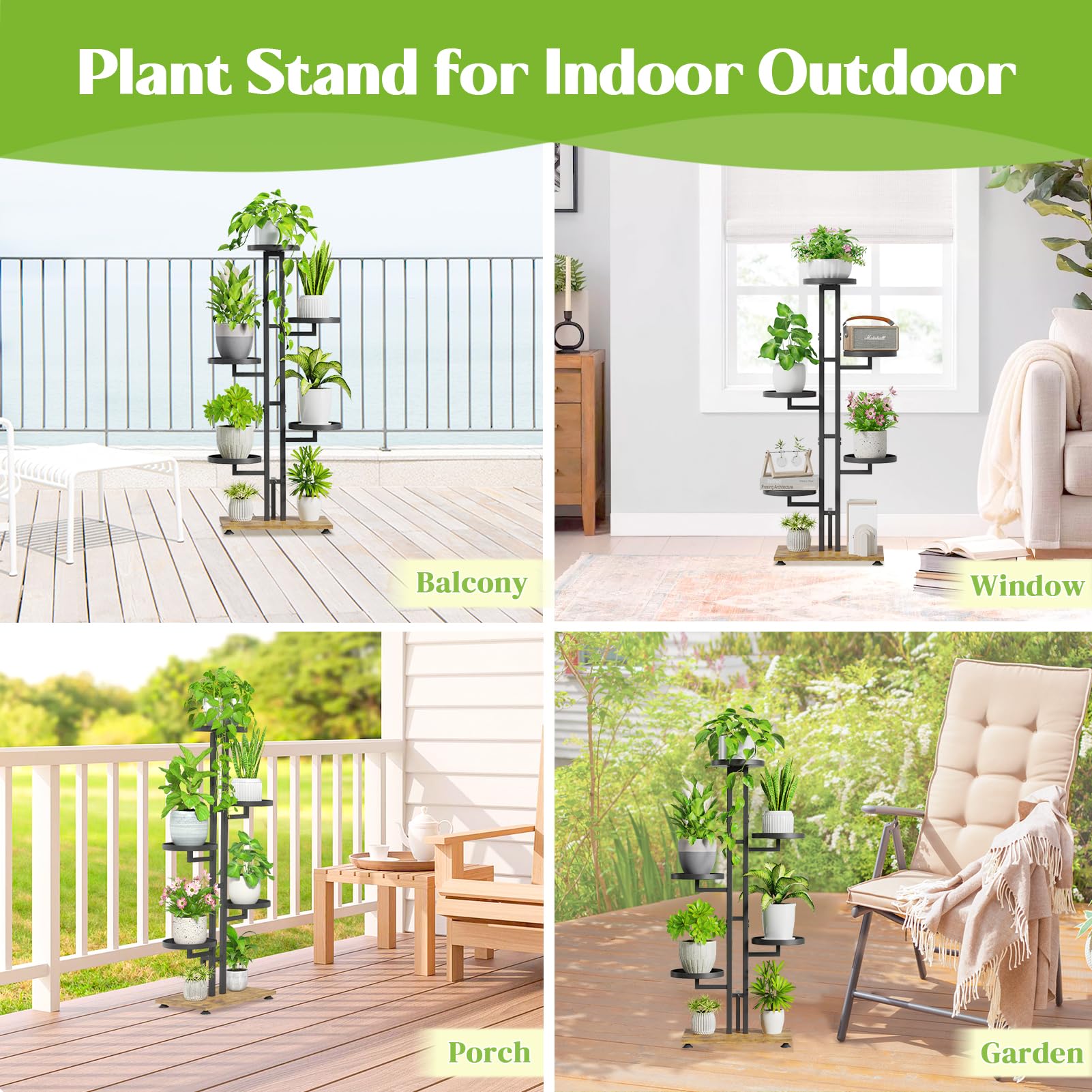 iDavosic.ly 2 Pack Plant Stand Indoor Outdoor, 6 Tier Metal Tall Corner Shelf and 5 Layer Foldable Plastic Flower Pot Display Holder Rack for Patio Living Room Garden Balcony Bedroom, Black