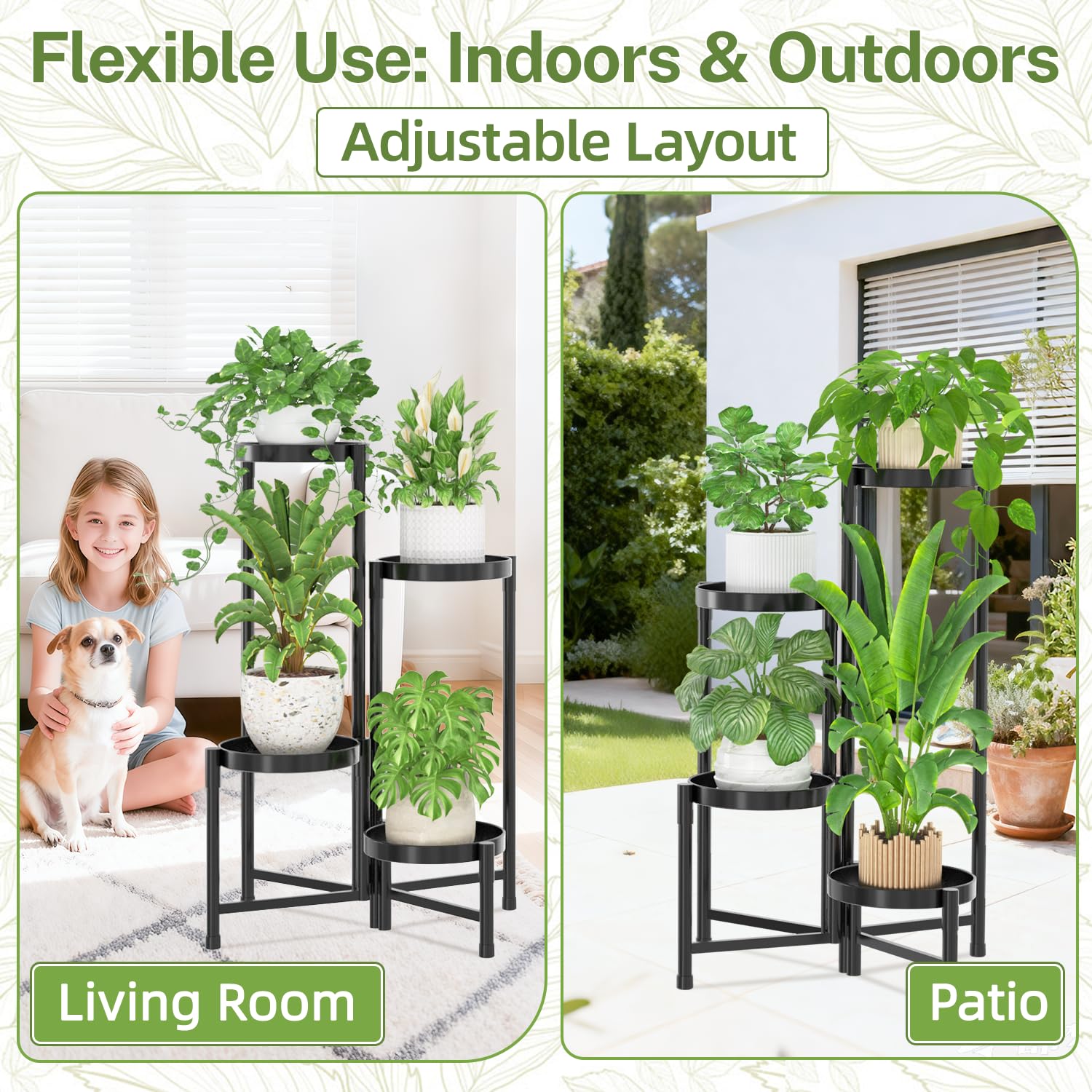 iDavosic.ly Plant Stand Indoor Outdoor, 4 Tier Corner Metal Flower Display Holder Shelf, Easy Assembly Folding Tall Orchid Rack for Patio Balcony Porch Garden Living Room House, Black